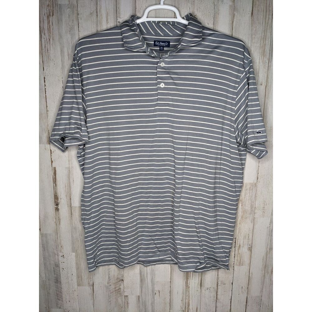 Fish Hippie Polo Shirt Adult 2XL XXL‎ Gray White Stripes Casual Fish Mens